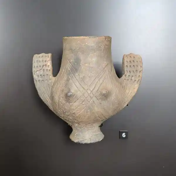 Ceramic vessel, shaped in an anthropomorphic (human-like) form, dates to the Baden Culture of the Late Copper Age in Central Europe.
